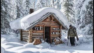 SURVIVAL CABIN in the WINTER WOODS | ABANDONED HUNTER'S LOG CABIN