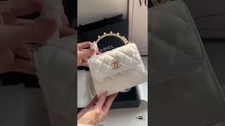 Chanel 23B Pearl White Handle - The Epitome of Elegance! #chanel  #luxurybag