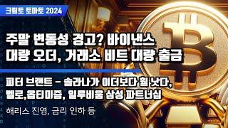 8/10) 주말 변동성 경고? 바이낸스 대량 오더, 거래소 비트 대량 출금 피터 브랜트 - 솔라나가 이더보다 훨 낫다,벨로,옵티미즘, 일루비움 삼성 파트너십