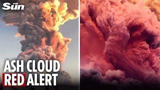 Moment huge Indonesian volcano erupts with 6-MILE high ash cloud triggering flight & tsunami alerts