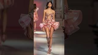 AI Floral pink shimmering dresses on runway. #aidesigner #aidesigner #aimidjourney
