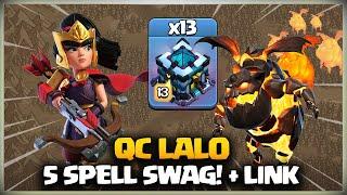 5 SPELL SWAG! Th13 Queen Charge LaLo | TH13 QC LALO | Th13 LAVALOON Attack | Best Th13 3 Star Attack