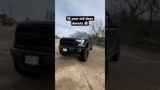 15 year old does donuts! #donuts #burnouts #hellcat #15 #kiddo #takeover #truck #ford #f150