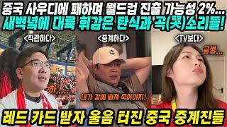 월드컵예선 중국반응│중국, 사우디에 패하며 월드컵 본선진출 가능성 2%│레드카드 받자 중계진은 울음, 축구팬들은 탄식과 곡소리│중국 2030년 월드컵 준비 시작해야│중국어로[路]
