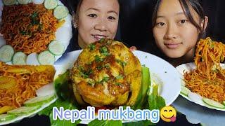 2KG WHOLE CHICKEN WITH SPICY 2PM NOODLES WITH SALAD || RUBI RAI MUKBANG