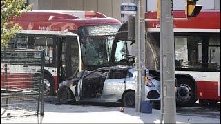 Person in life-threatening condition after crash involving stolen car, 2 TTC buses, police say