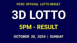 3D Lotto Result Today 5pm draw Swertres Lotto Result 2nd Draw afternoon October 20, 2024 Sunday