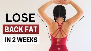 Lose back fat in 2 weeks, standing/ sitting workout, repeat 2x or add light dumbbells