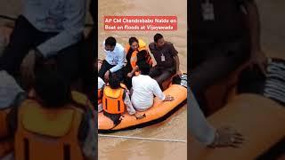 AP CM Chandrababu Naidu on Boat on floods at Vijayawada #heavyrains #vijayawada #trending #viral