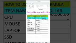 Dollar formula ka use kaise kare #shorts #ytshortsvideo #youtubeshorts #exceltips #newexcel