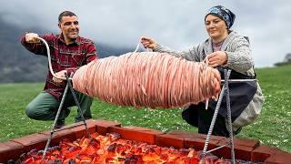 Roasting Juicy Kokorec over Hot Charcoal! A REAL Intestines Delicacy