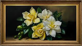 Stunning and Delicate Jasmine Flowers, Modern and Moody Oil Painting | Framed TV Art