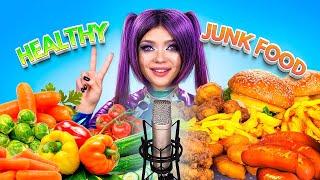 Healthy vs Junk Food Mukbang! Fast Food, Raw Vegetable and Candy Eating ASMR!