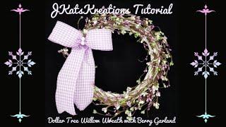 Dollar Tree Willow Wreath with Garland Tutorial/Easy DIY Spring Wreath
