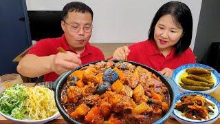 Making and eating Korean spicy pork ribsㅣCookingㅣMukbang