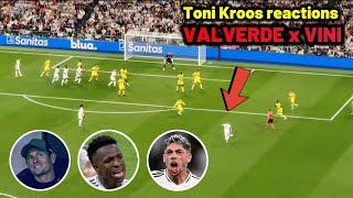 Toni Kroos reaction to Valverde and Vinicius Jr goals for Real Madrid vs Villarreal