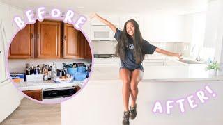 HUGE Kitchen Renovation!! From falling apart to sleek, white modern look!