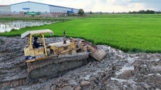 Nicely Project Bulldozer Pouring Soil with 5Ton Truck Unloading Dirt and Stone