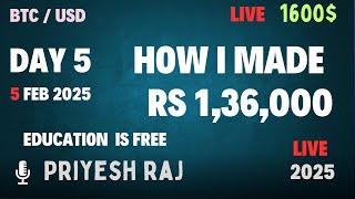 Day 5 crypto trading live how i made 1,36,000 profit #bitcoin #trading