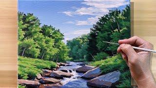 RIPPLING WATERS / Learn how to Paint Stream Landscape using Acrylic