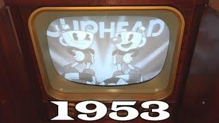 Cuphead on a 1950's black and white TV