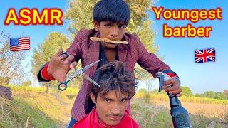 ASMR youngest barber  in the world haircut tribal young boy 