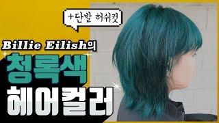 청록색 염색+단발 레이어드컷 ‍️ 빌리 아일리시 bad guy 헤어컬러 따라해보기 !! /Billie Eilish hair color