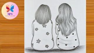 pencil Drawing Easy Sisters || How To draw two sisters drawing for beginners || girls drawing