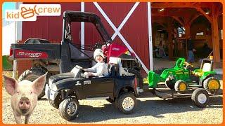 Helping farm animals with kids toy truck and tractor. Educational how milking cows work | Kid Crew