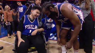 James Harden & John Hao, Michigan State University School Shooting Survivor Share A Moment Postgame