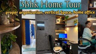 My 3Bhk(1688sq ft) Home tour || No space Mandir & Office setup || corner n vertical space usage