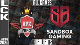 APK vs SB Highlights ALL GAMES | LCK Spring 2020 W6D5 | APK Prince vs Sandbox Gaming