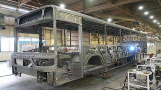 バスを作るプロセス。観光バスと路線バスを大量生産する日本の工場。