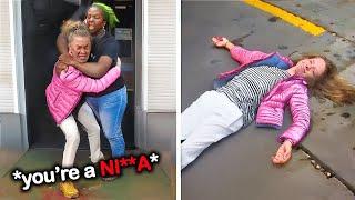 Racist Karen SPITS On Her Then Gets Her A$$ WHUPPED..