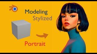 Blender stylized girl portrait sculpting timelapse