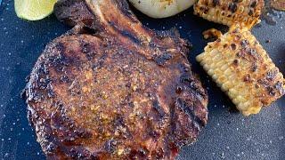 Grilled prime ribeye steak recipe with grilled onions