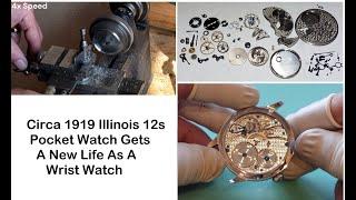 Illinois size 12 pocket watch movement gets a new life as a wrist watch.