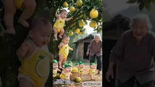 Three naughty babies went to pick grapefruits, and the grapefruits turned into a bunch of elves an