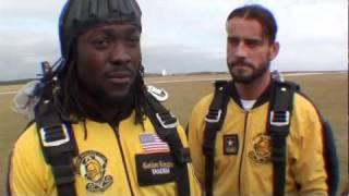 Kofi Kingston jumps with the Golden Knights