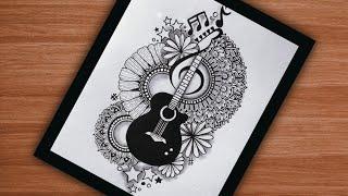 guitar mandala art|how to draw guitar|how to draw mandala art for beginners@VennilaYLCreations