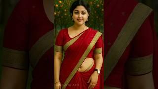 Romantic Walk in Orange Garden | Beautiful Girl in Red Saree | MMR AI Studio