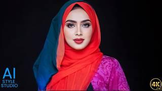 4K AI Art Lookbook Video of Arabian AI Girl ｜ A Stunning Hijabi AI Girl Embracing Vibrant Fashion