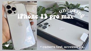 iphone 13 pro max silver ️ | unboxing aesthetic & asmr | accesories + camera test 