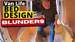 3 BIG Camper Van Conversion Bed Design ISSUES + Bed Build Plan With Under-Bed Storage