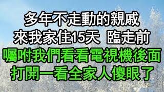 多年不走動的親戚來我家住15天，臨走前，囑咐我們看看電視機後面，打開一看全家人傻眼了#深夜淺讀 #為人處世 #生活經驗 #情感故事