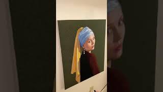 Malin Lager - ' Emelie, A Girl with a pearl’, (homage to Vermeer) Thread onto canvas, framed.