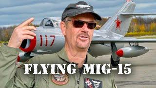 Flying MiG-15 fighter jet - Start, Flight from Cockpit & Wing View, Close Ups of the soviet aircraft