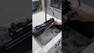 Lefton Two Waterfall Faucets Kitchen Sink with Digital Temperature Display & LED Lighting-KS2206