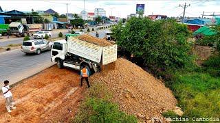 Just Getting NEW Project Unloading Downhill Stone By Dump Truck & Supper Dozer Pusing Fillup Land