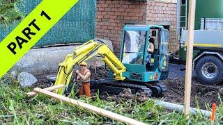 Build a small machine shed at farm. RC excavator Yanmar B37V, Scania MAN Truck, Cat 279D. Part 1